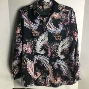 CHICO’S NO IRON RETROCORE PAISLEY LONG SLEEVE BUTTON UP BLOUSE  2  MED (12-14)